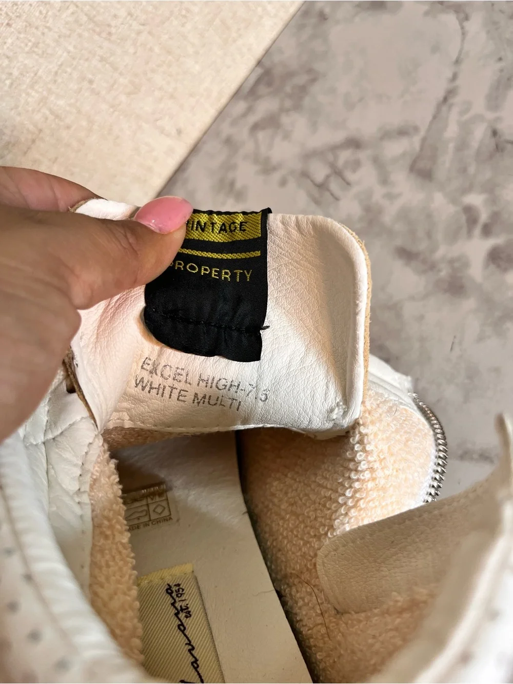 Vintage Cream & White High-Top Sneakers with Stud Accents